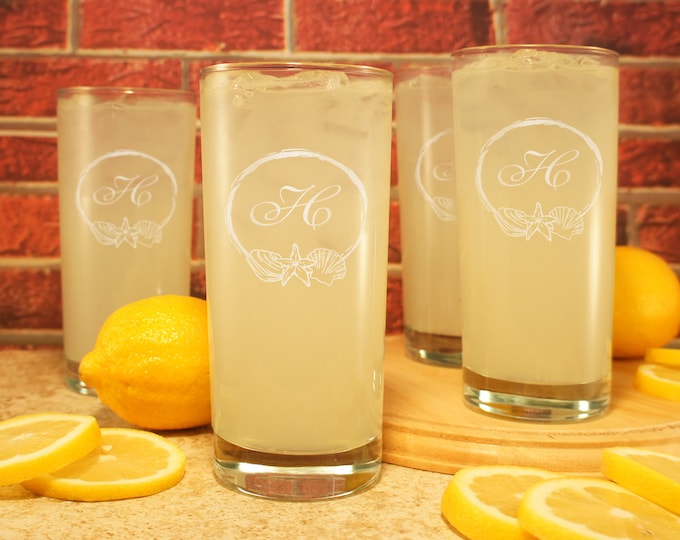 Personalized Highball Drinking Glasses Monogrammed with Choice of Design Options with Any Combination of Fonts from Our Selection (Each)