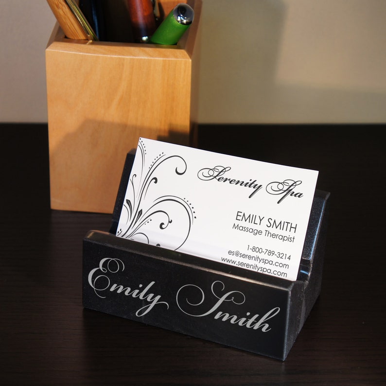 Personalized Black Marble Business Card Holder Engraved With Etsy