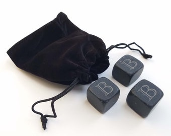 Personalized Whiskey Stones Set including 9 Stones with Gift Box and Gift Pouch (Single Initial Only - Choose Any Font - Engraved)