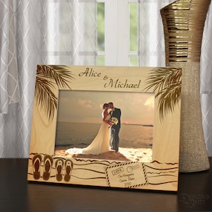 Dream Vacation Inspired Personalized Picture Frame Engraved with Text and Font Selection Select Size and Frame Orientation image 1