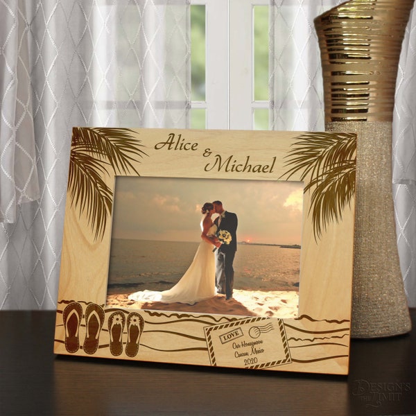 Dream Vacation Inspired Personalized Picture Frame Engraved with Text and Font Selection (Select Size and Frame Orientation)