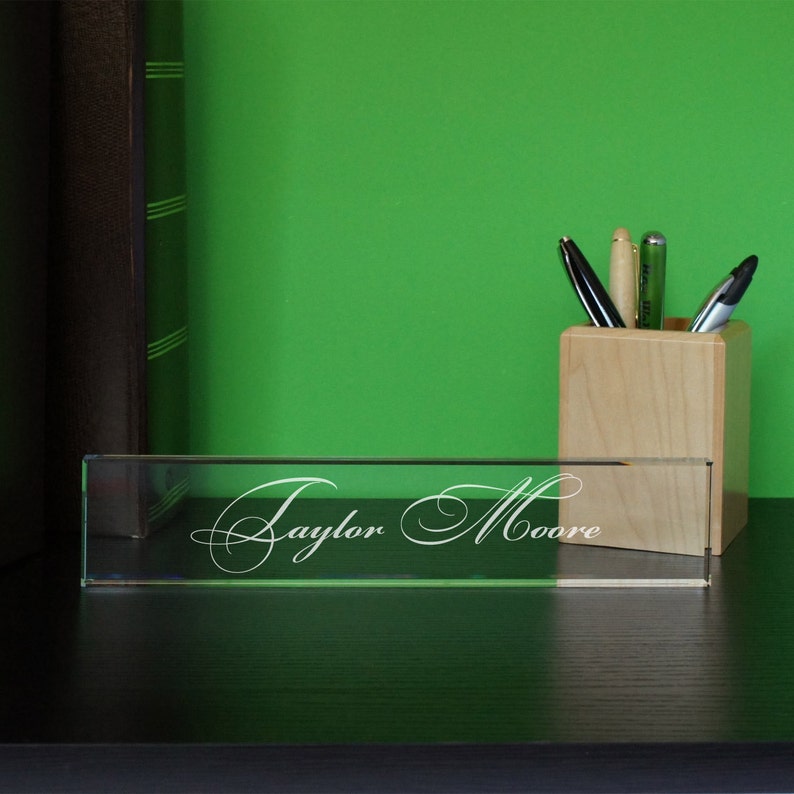Freestanding Glass Nameplate Engraved With Choice of Glass Etsy