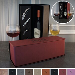 Personalized Wine Box with Corkscrew Gift Set Engraved Case with Family Monogram Design Options (Wine Box & Tool Set) See Additional Images