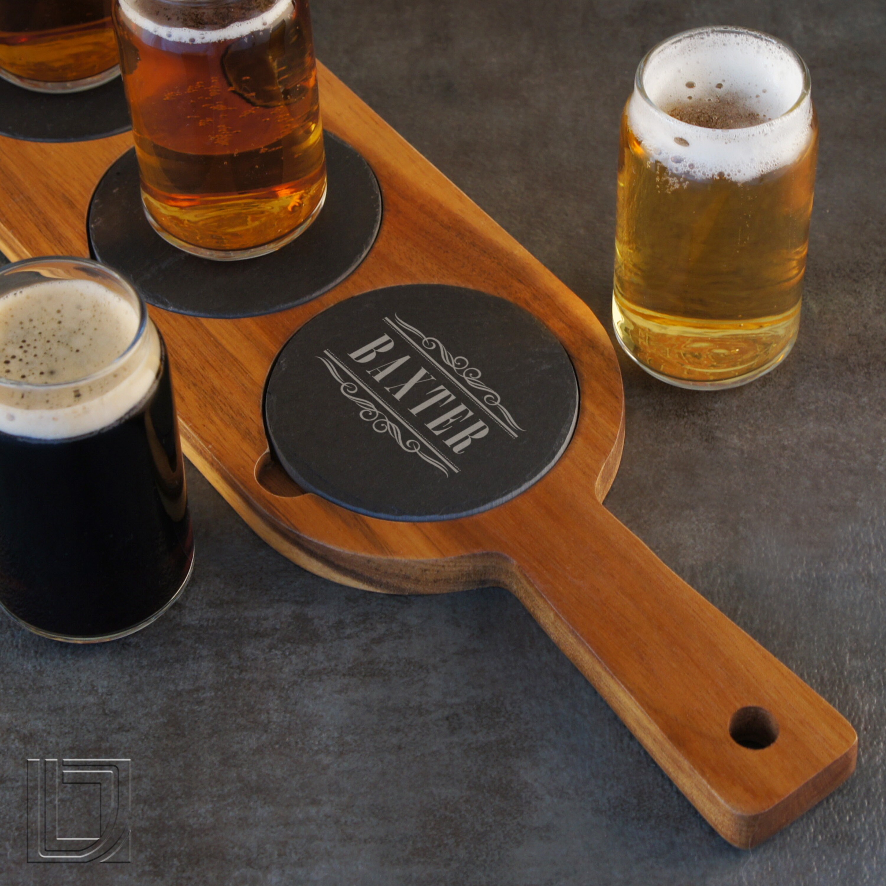 Personalized Craft Beer Flight Sampler with Slate Coasters and Etsy