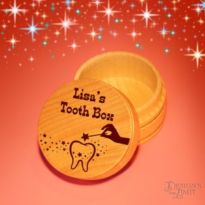 Personalized Tooth Fairy Box with Choice of Engraved Tooth Design Options &Font Selection with Gift Pouch Included