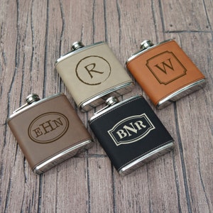 Custom Personalized Flask Engraved with Choice of Monogram Design Options & Font Selection including Gift Box (Each)