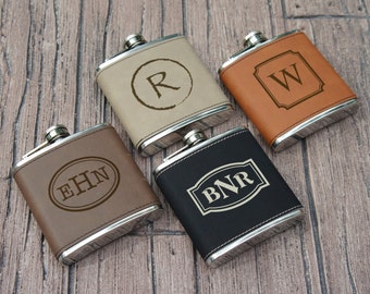 Custom Personalized Flask Engraved with Choice of Monogram Design Options & Font Selection including Gift Box (Each)