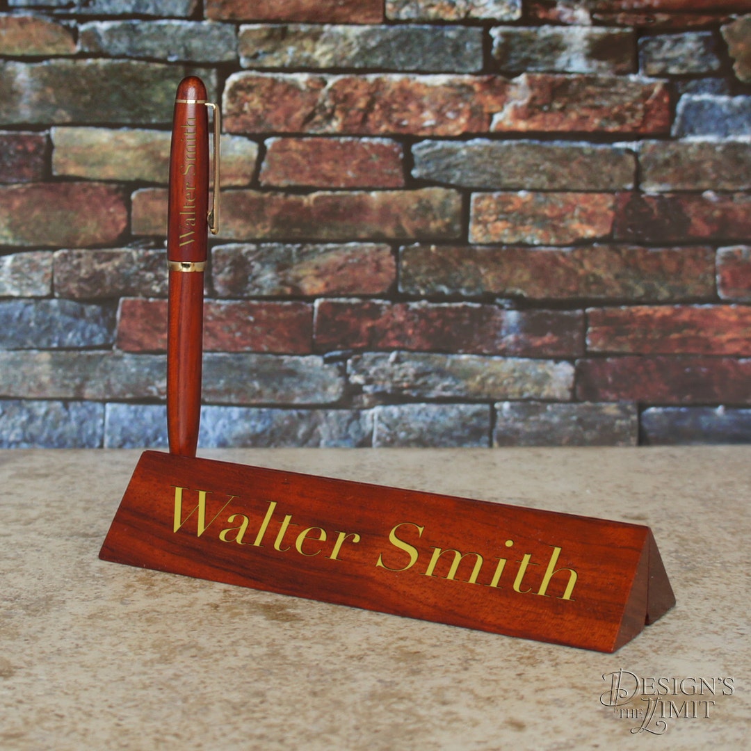 Personalized Nameplate With Pen Holder & Folding Pen Case Storage