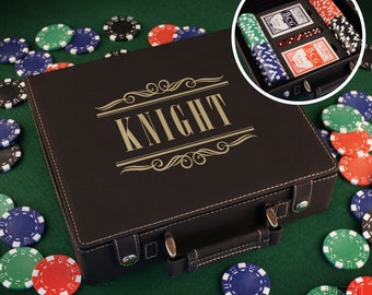 Personalized Poker Gift Set with Cards, Chips, & Dice including Engraved Case with Monogram Design Options (Each)