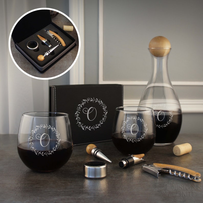 Wine Decanter & Wine Tool Gift Set With Corkscrew Wine Pour Etsy