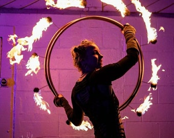 Fire Hoop ~ Fixed/Permanent "Pixie" Monkey fist wicks ~ Colored Polypro or HDPE