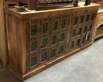 Wonderful 83" Teak Sideboard with Antique Indian Doors by Terra Nova Furniture Los Angeles