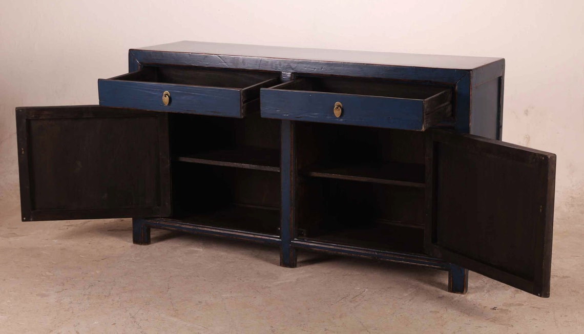 Navy blue sideboard media console from Terra Nova Etsy