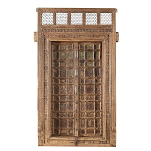 Antique Functional Gujarati Teak Carved Wood Indian Doors with Frame from Terra Nova Designs Los Angeles