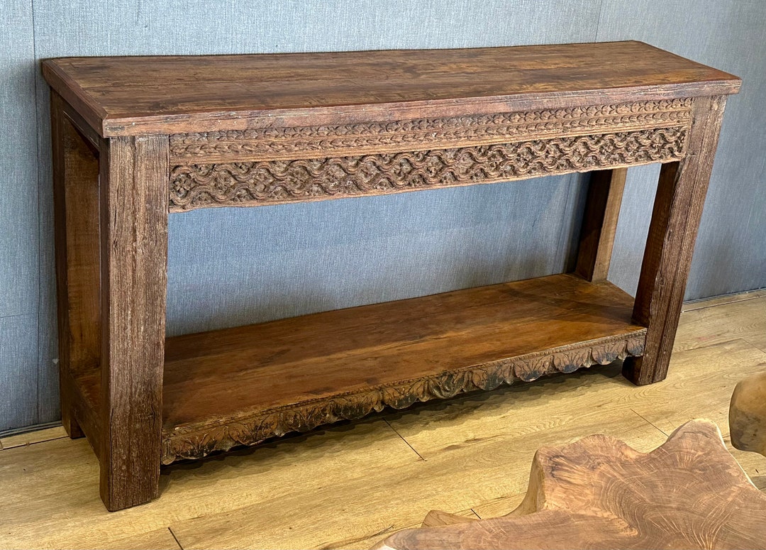 60 Wonderful Hand Carved Teak Console Table With Shelf From Etsy