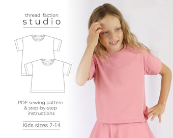 Faden bund | Kindergrößen 2 - 14 | Frottee T-Shirt | PDF-Schnittmuster zum Drucken zu Hause oder in einer Printwerkstatt