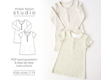 Patrón de costura para vestido Henley infantil / Tallas 2-14 (Patrón en PDF)
