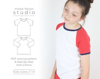 Patrón de costura para camiseta raglán infantil / Tallas 2-14 (Patrón en PDF)
