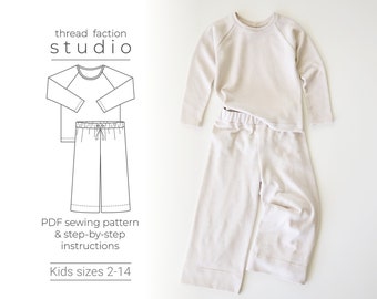 Faden bund | Kindergrößen 2 - 14 | Linley Loungewear Set | PDF-Schnittmuster zum Drucken zu Hause oder in einer Printwerkstatt