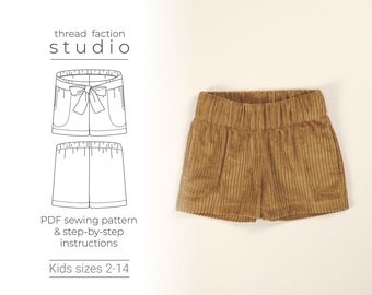 Kids Zero Waste Bow Shorts Sewing Pattern | Sizes 2-14 (PDF Pattern)