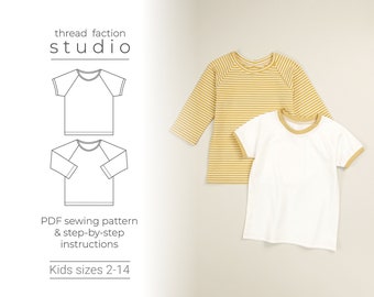 Thread Faction / Taglie per bambini 2 - 14 / The Ringer Raglan / Modello di cucito PDF per la stampa a casa o in tipografia