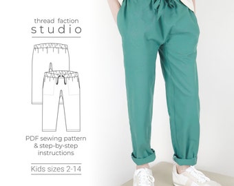 Patrón de costura para pantalones deportivos infantiles sin residuos / Tallas 2-14 (Patrón en PDF)