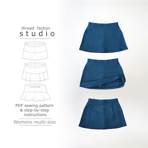 Op de afbeelding: Een naaipatroon voor een multi-size rok voor dames. Het patroon bevat instructies en illustraties van de rok in verschillende stijlen.