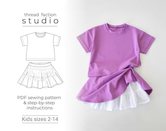 Faden bund | Kindergrößen 2 - 14 | Das Twirl and Tee Bundle | PDF-Schnittmuster zum Drucken zu Hause oder in einer Printwerkstatt