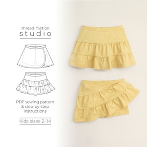 Tiered skort pattern for toddlers, girls and tweens - PDF Sewing Pattern