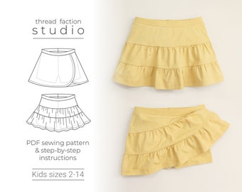 Tiered skort pattern for toddlers, girls and tweens - PDF Sewing Pattern