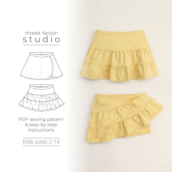 Tiered skort pattern for toddlers, girls and tweens - PDF Sewing Pattern