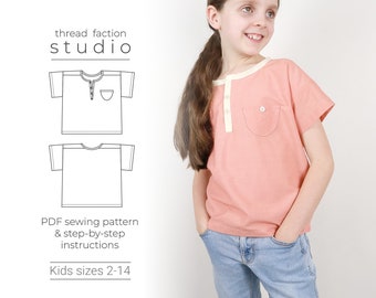 Patrón de costura para camiseta Henley infantil / Cero desperdicio, tallas 2-14 (patrón en PDF)