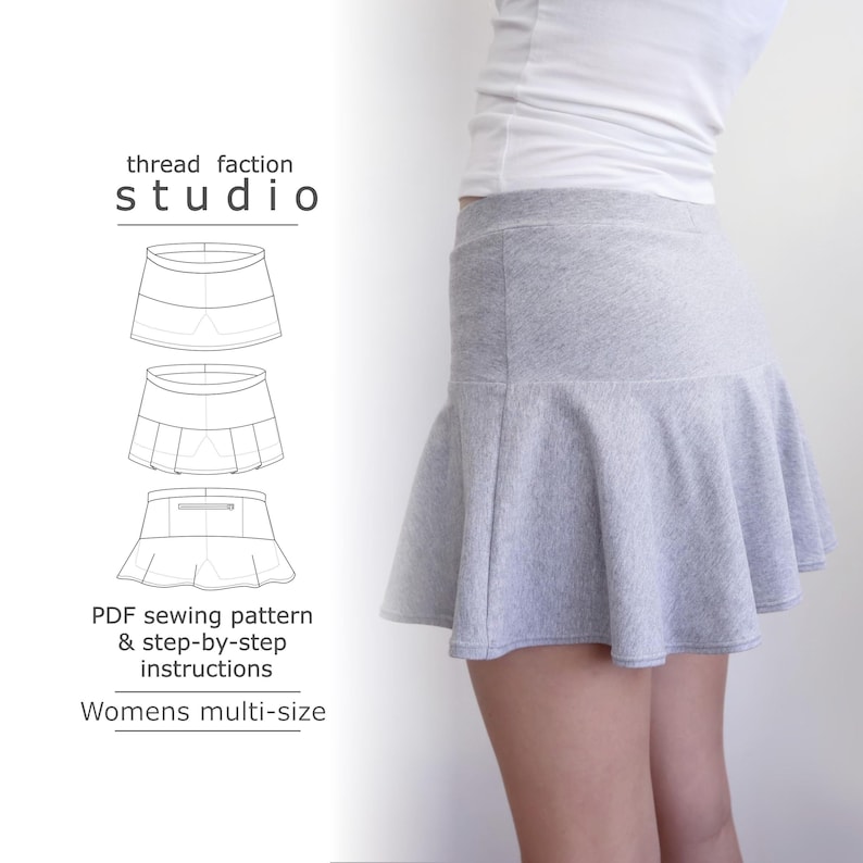 Faden bund | Erwachsener Multi-Größe | Damen Sport Skort | PDF-Schnittmuster zum Drucken zu Hause oder in einer Printwerkstatt