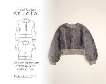 Thread Faction | Kids sizes 2 - 14 | Tea Party Cardigan and Top | PDF Sewing Pattern for print-at-home or printshop