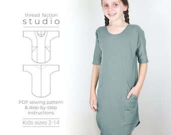 Kids Dolman Sweater Dress Sewing Pattern | Zero Waste (PDF Pattern)