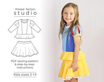 Patrón de costura para disfraz de princesa / Top y falda peplum para niñas (patrón en PDF)