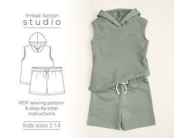 Faden bund | Kindergrößen 2 - 14 | Ridley Tank Top und Shorts Set | PDF-Schnittmuster zum Drucken zu Hause oder in einer Printwerkstatt