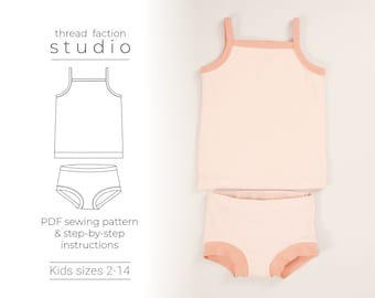 Faden bund | Kindergrößen 2 - 14 | Tank Top und Hosen Set | PDF-Schnittmuster zum Drucken zu Hause oder in einer Printwerkstatt