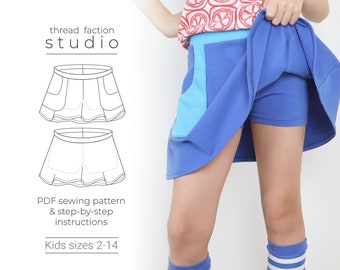 Kinder Hoola Hooper Skort Schnittmuster | Eingebaute Shorts (PDF-Schnittmuster)