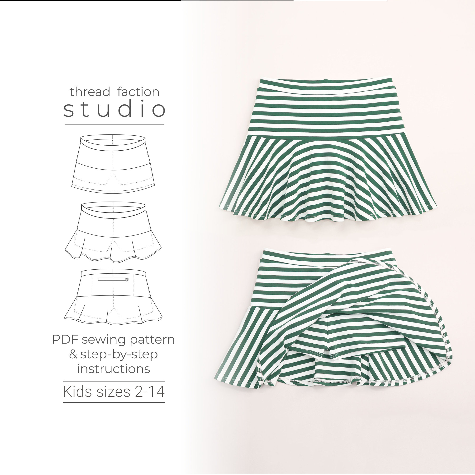 Buy Thread Faction Skip-your-chores Skort Girls Knit Fabric Skirt and  Shorts PDF Sewing Pattern Sizes 2 14 Online in India 