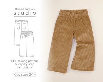 Patrón de costura para pantalones anchos infantiles sin desperdicio (PDF)