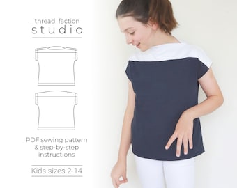 Thread Faction / Tallas para niños 2-14 / Camiseta de cuello barco Day-on-the-bay / Patrón de costura en PDF para imprimir en casa o en un taller de impresión