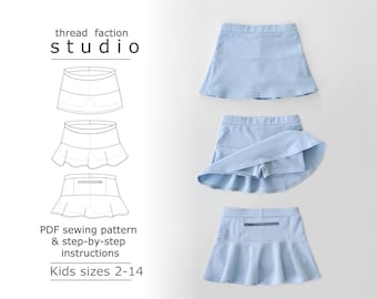 Faden bund | Kindergrößen 2 - 14 | Überspringen Sie Ihre Aufgaben Skort | PDF-Schnittmuster zum Drucken zu Hause oder in einer Printwerkstatt