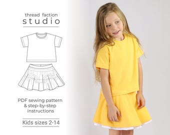 Thread Faction / Tallas para niños 2 a 14 / Paquete Twirl and Tee / Patrón de costura en PDF para imprimir en casa o en un taller de impresión
