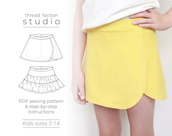 Skort pattern for toddlers, girls and tweens - PDF Sewing Pattern