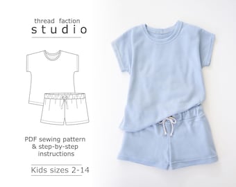 Faden bund | Kindergrößen 2 - 14 | Layne Loungewear Set | PDF-Schnittmuster zum Drucken zu Hause oder in einer Printwerkstatt