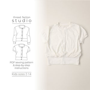 Thread Faction | Kids sizes 2 - 14 | Tea Party Cardigan and Top | PDF Sewing Pattern for print-at-home or printshop