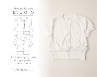 Kids Tea Party Strickjacke Schnittmuster | Größen 2-14 (PDF Nähanleitung)