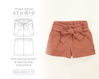 Kids Bow Shorts Sewing Pattern | Zero Waste, Sizes 2-14 (PDF Pattern)