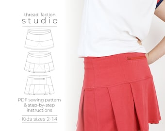 Patrón de costura para falda pantalón de tenis infantil / Tallas 2-14 (Patrón en PDF)